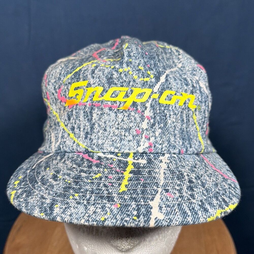 Vintage Snap-On Tools Neon Splatter Stripes Snapback Hat USA Made